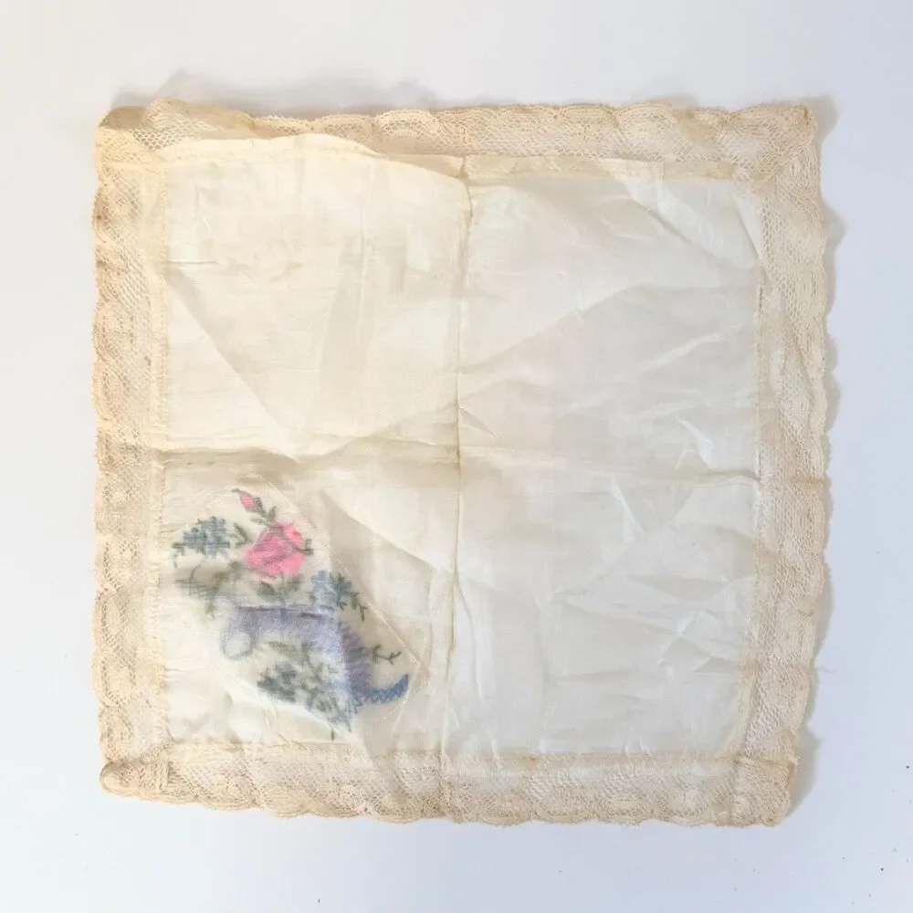 Vintage Embroidered Sister Handkerchiefs Pair Floral Lace To My Dear Sister